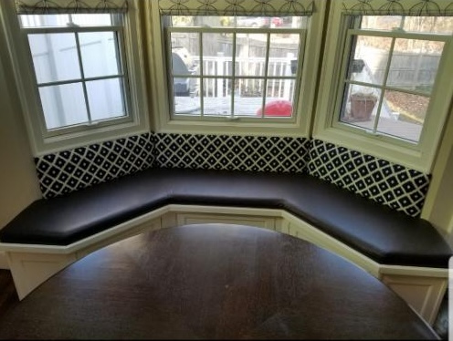 Reupholstered dining chairs with patterned fabric