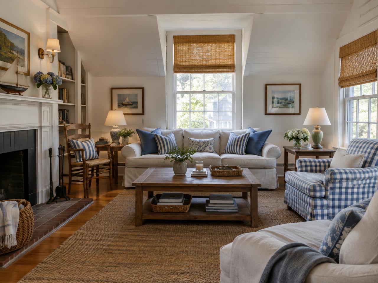 Woven wood shades in a Natick cape